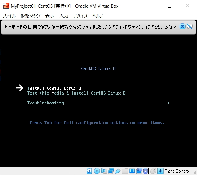 Install CentOS Linux 8 を選択